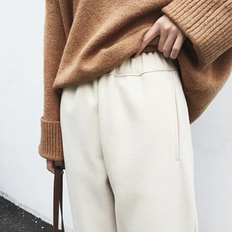 Женские Простые Модные теплые плотные зимние штаны для женщин в Корейском стиле