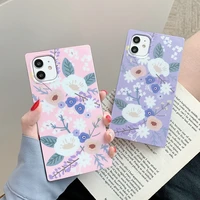 shockproof cute watercolor flower leaf phone case for iphone 12 11 pro xr xs max 7 8 plus matte soft imd square back cover coque