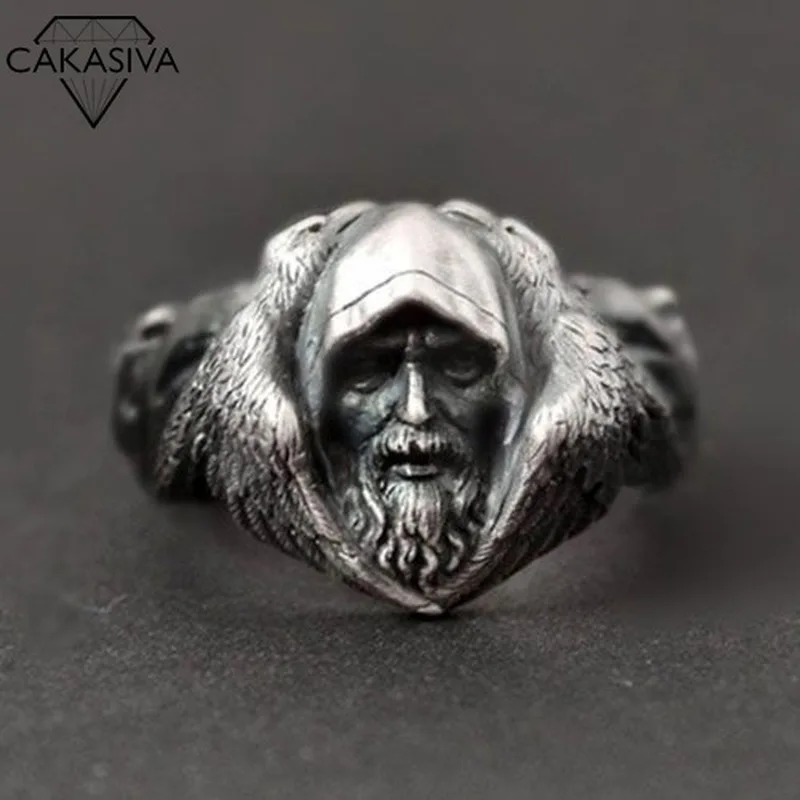 

Scandinavian Myth Odin Great Spirit Viking Warrior Arctic Wolf 925 Marcasite Black Ring