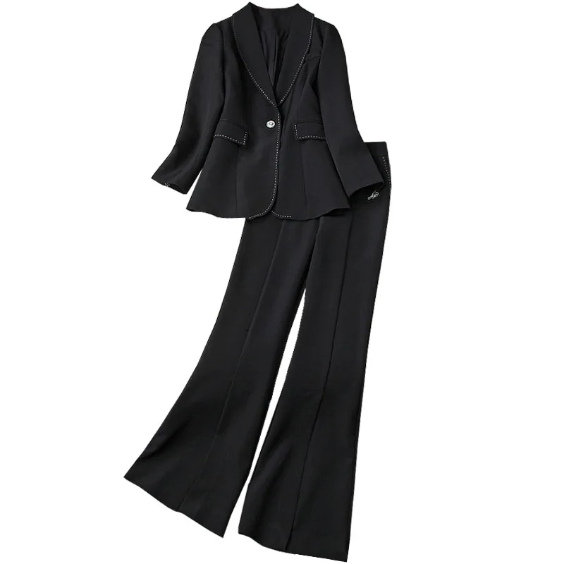 

Seifrmann Women Summer Fashion Designer Pants Sets Long Sleeve Tassel Blouses + High Waist Flare Long Pants 2 TwoPiecesSuits