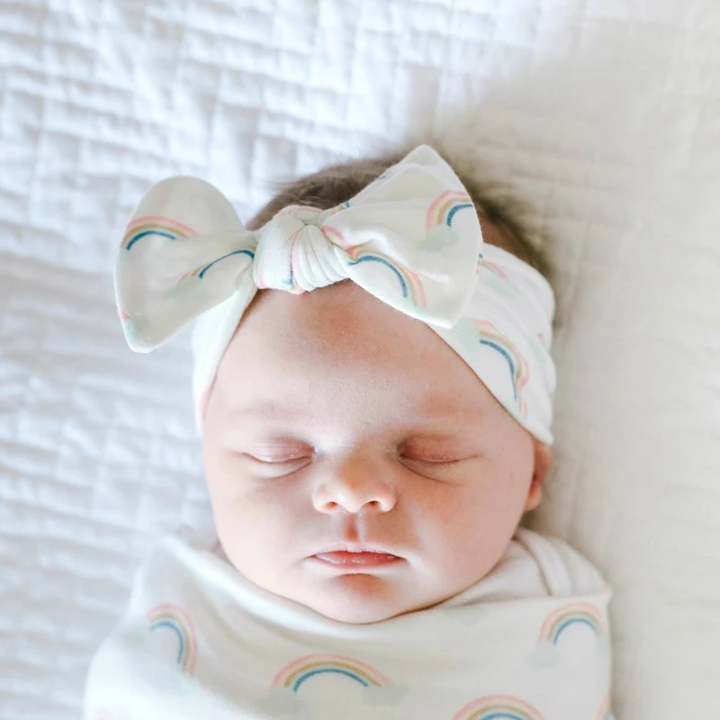 

2Pcs/Set Newborn Baby Receiving Blanket Headband Set Infant Floral Swaddle Wrap Sleeping Bag Hair Band Kit