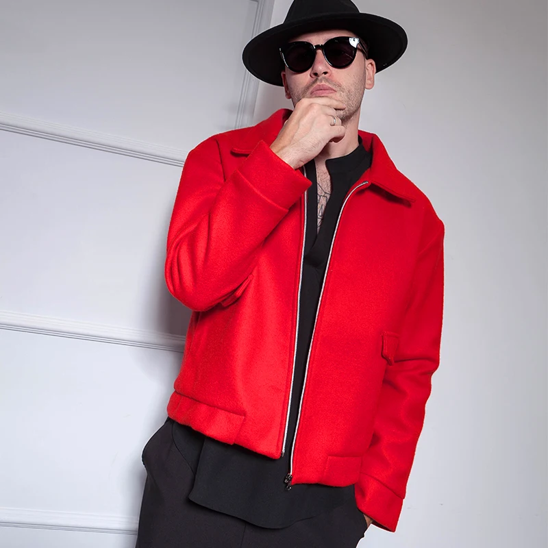 Мужское Короткое шерстяное пальто повседневное короткое приталенное в