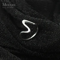 modian new 925 sterling silver geometric wave electrocardiogram ring for women free size ring japanese style fine jewely bijoux