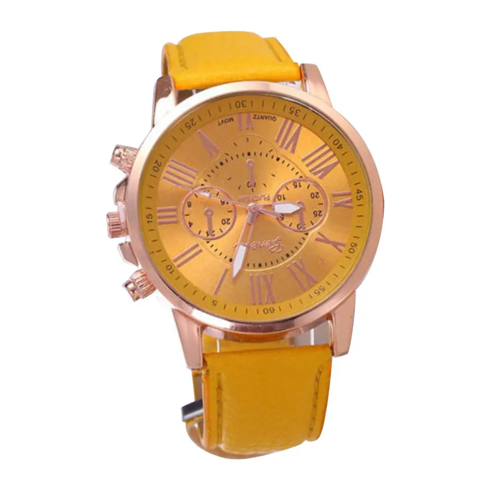 Fashion Brand Multi-function Analogue Round Big Dial Quartz Leather Strap Watch Wristwatch Coloful Strap