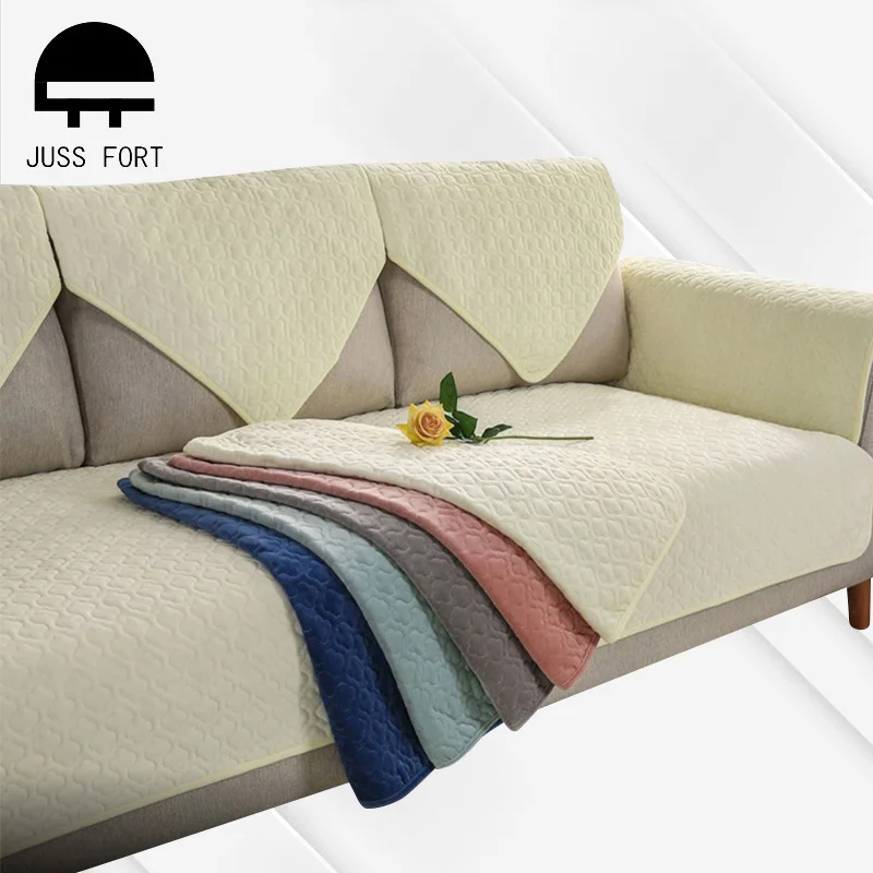 

European Plush Sofa Towel Solid Color Non-slip Corner Sofa Cushion Furniture Slipcovers For Living Room Dirt-proof Couch Cover