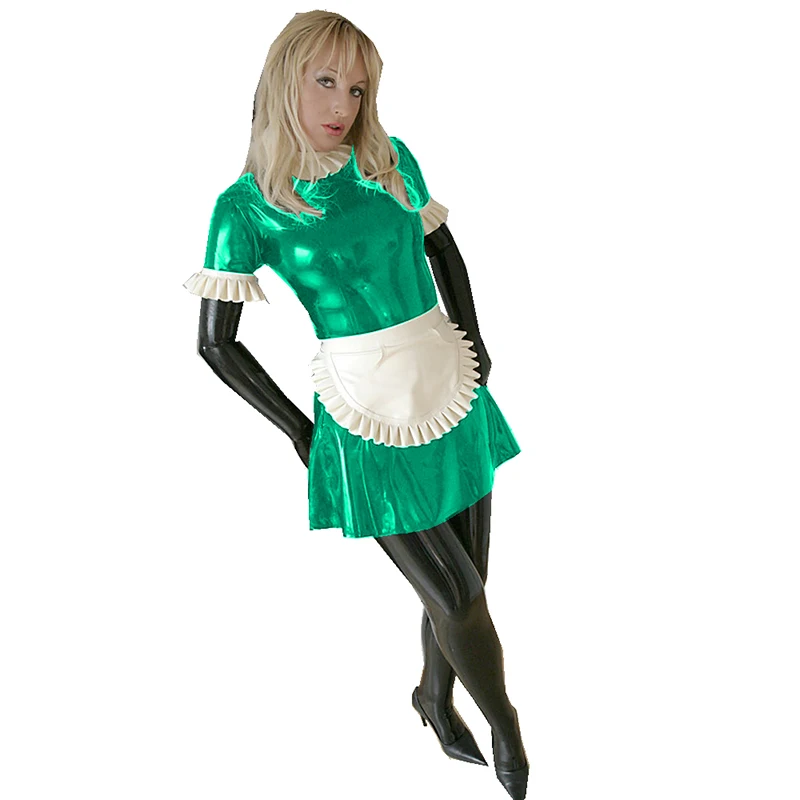 Платье французской горничной из ПВХ закрывающаяся униформа Костюм официантки