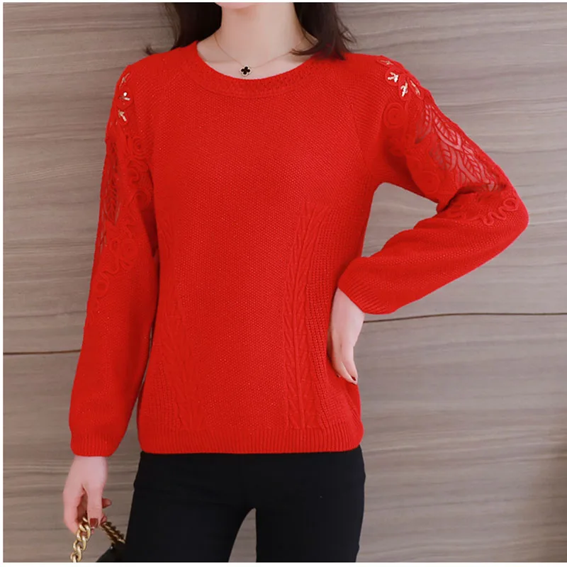 Женский вязаный пуловер свитер с круглым вырезом и длинными рукавами тонкий