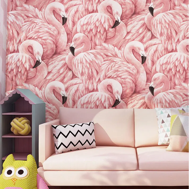 Настенная бумага в скандинавском стиле с розовым фламинго для принцесс девушек