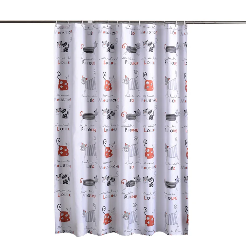 

GY3580 Simple Cartoon Cat Fabric Shower Curtain Sets Bathroom Decor with Hooks Waterproof