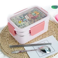 cartoon lunch box stainless steel double layer food container portable for kids kids picnic school bento box