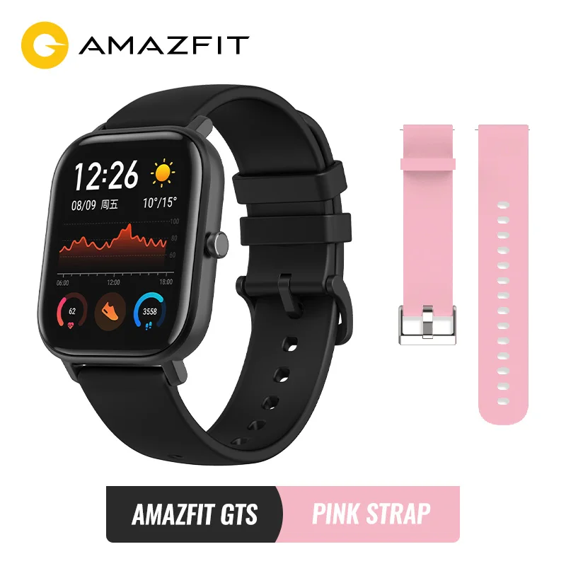 Black and pink st Предпродажа Amazfit GTS Глобальная версия Умные часы SmartWatch GPS Бег Спорт ЧСС 5ATM Водонепроницаемый браслет AMOLED Amazfit - Цвет: Black and pink st