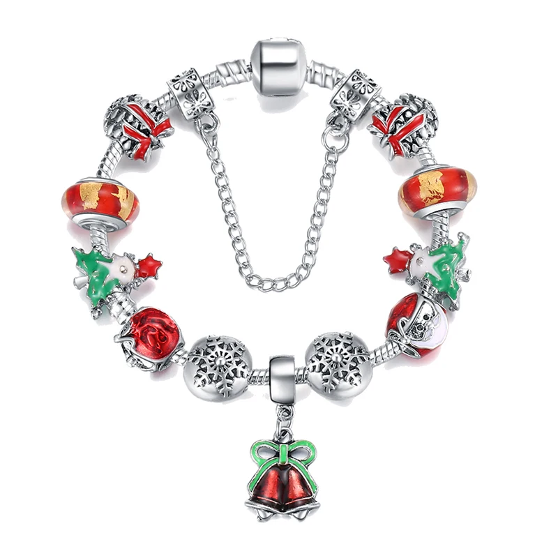 

2021 Christmas Tree Christmas Bell New Red Glass Beaded Bracelet Alloy Diy Pandora Charm Jewelry Souvenir Gift