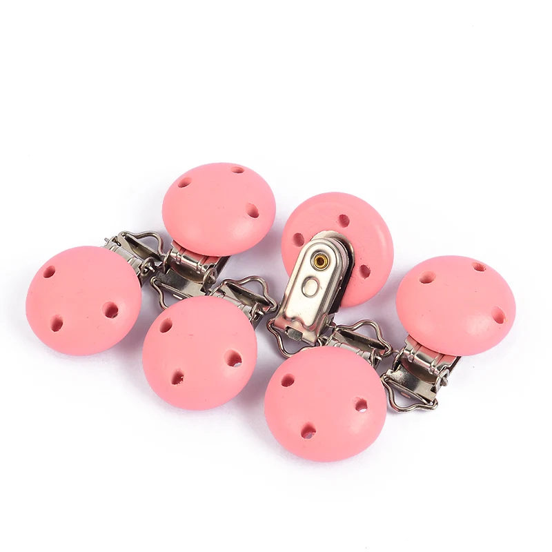 10Pcs/Lot 3 Colors Round Wood Pacifier Clip Baby Teething Bead Clip Accessories for DIY Pacifier Chain Tool Wholesale