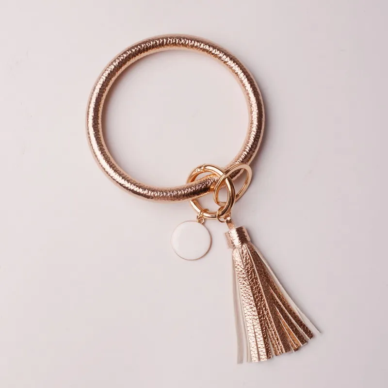 rose gold Кольцо держатель Ретро ювелирные изделия многоцветная с монограммой кожа кисточкой для женщин брелок сумка Подвеска Сплав Брелок для автомобиля - Цвет: rose gold