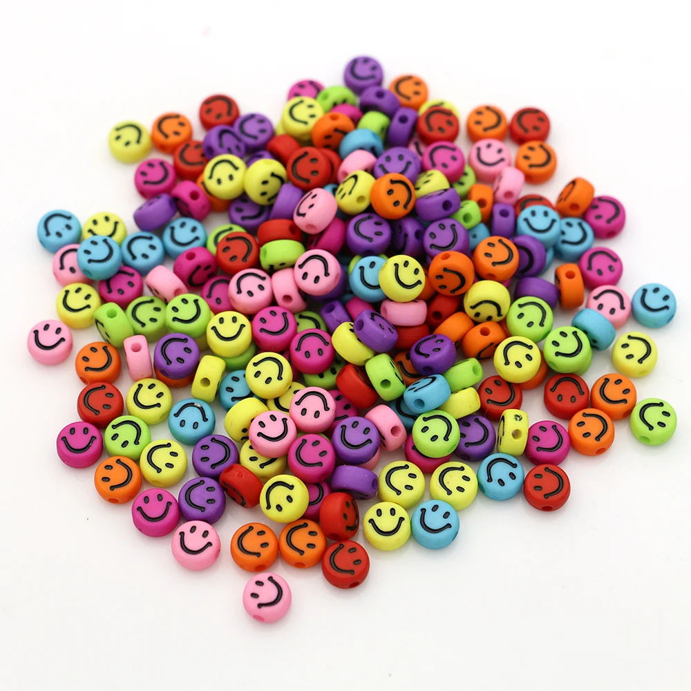 

120pcs Round Acrylic Smile Face Loose Spacer Beads for Jewelry Making Bracelet Necklace Accessories 7mm