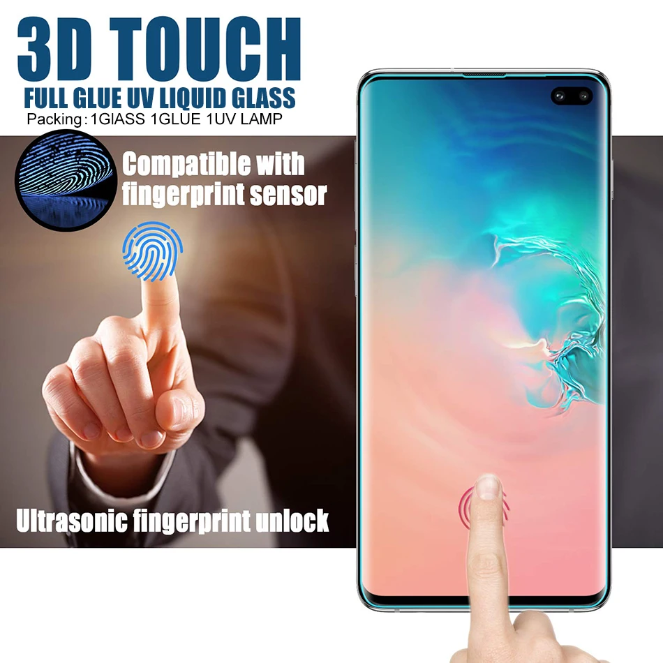 Защитное стекло закаленное УФ 9H для Samsung Galaxy S8/S9/S10 Plus/Note 8/9/10 Pro/S10|Защитные стёкла и