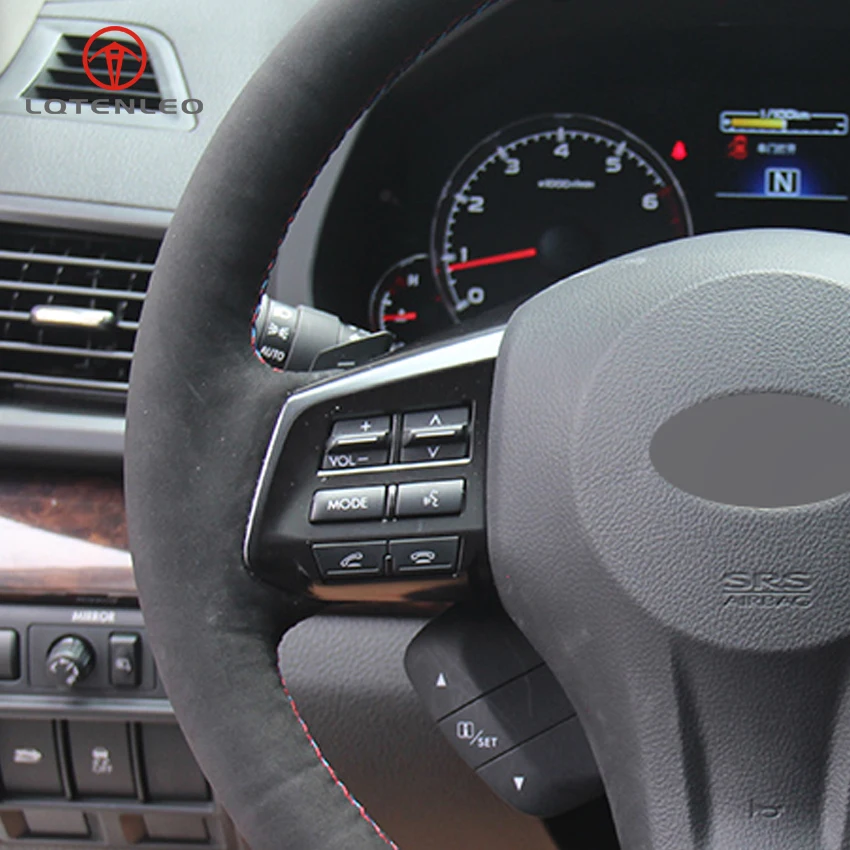 

LQTENLEO Black Suede Car Steering Wheel Cover For Subaru Forester 2013-2016 Legacy Outback 2012-2014 XV 2011-2015