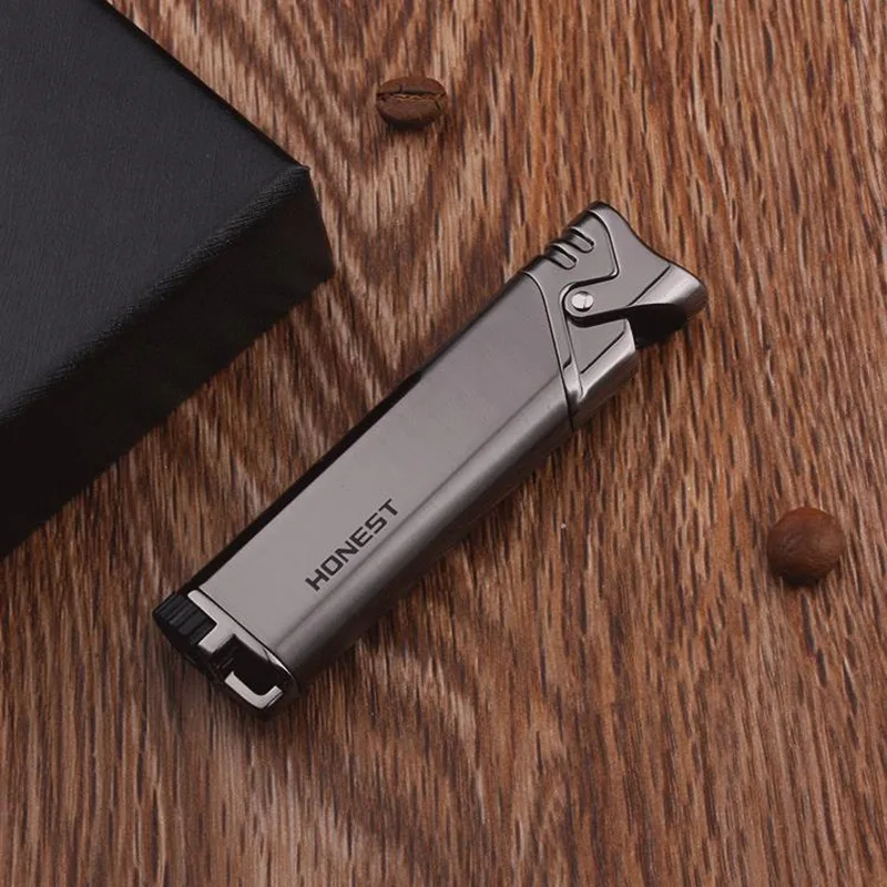 

Portable Metal Ultra-thin Long Strip Inflatable Windproof Lighter Refillable Gas Lighters Blue Flame Cigarette Lighter Spray Gun
