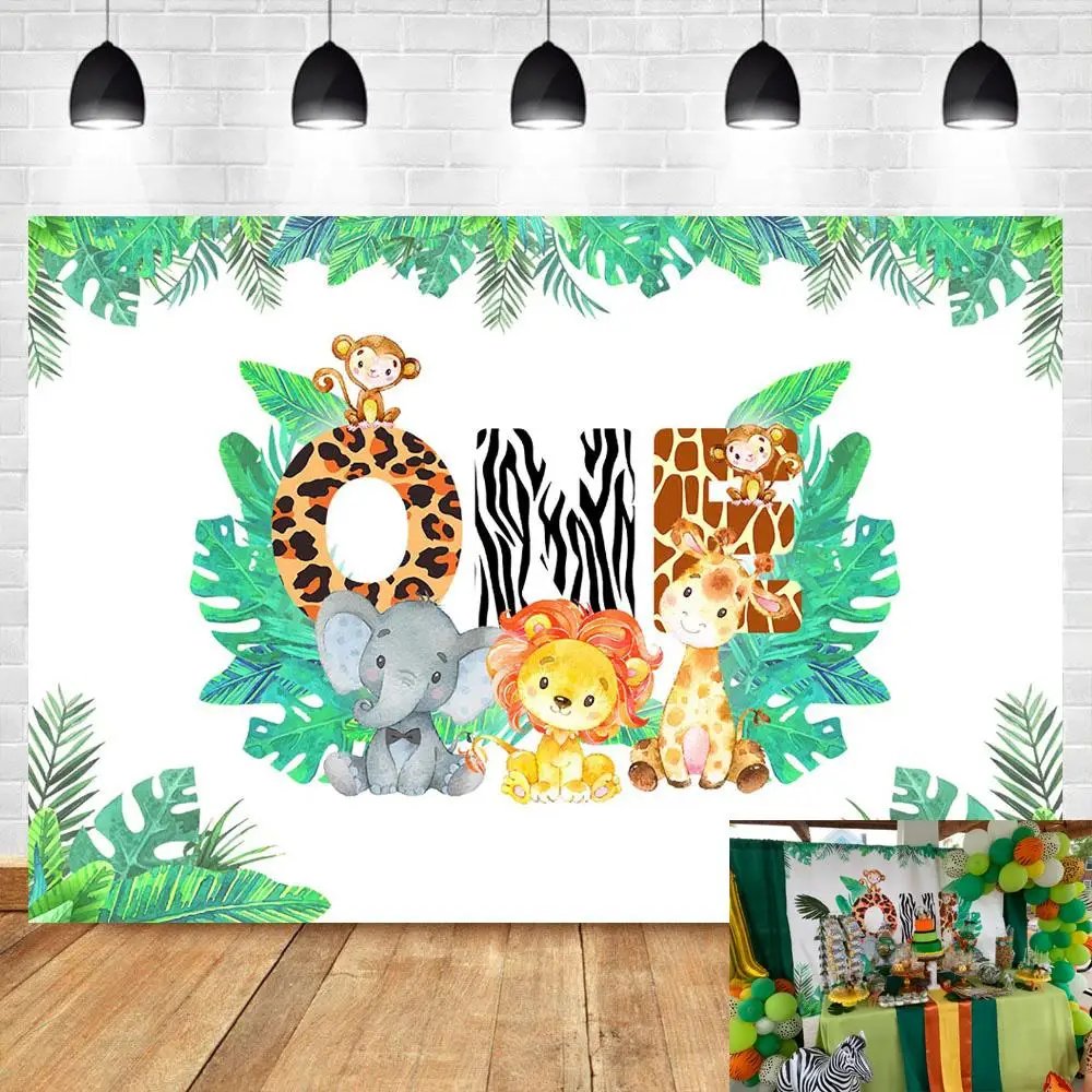 

Фон Nitree с тематикой счастливого джунглей первый день рождения сафари животные зоопарк фото фон Лев слон животные мальчик Вечеринка баннер