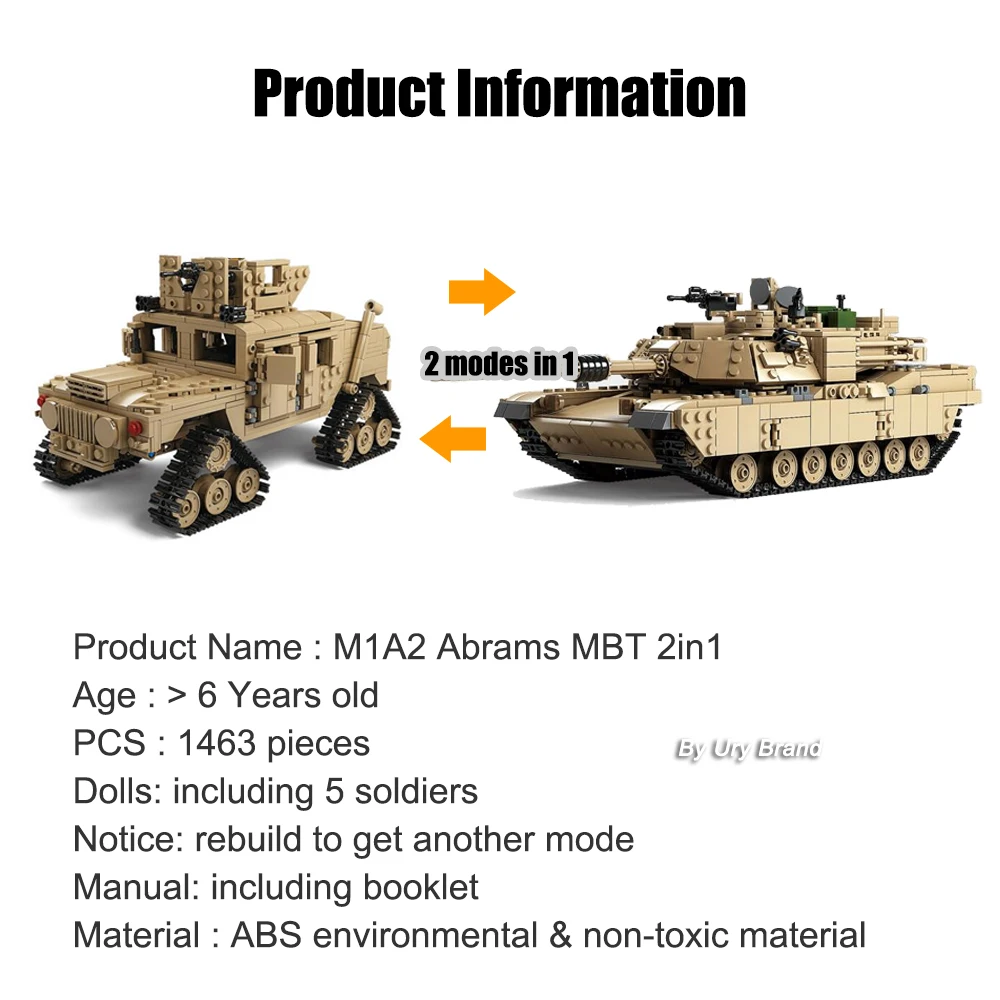 

Конструктор Sluban WW2 армейский Танк военный MBT 2 в 1 M1A2 Abrams, тигр, пушка, грузовик, набор колесниц, солдаты, игрушки для мальчиков, подарки