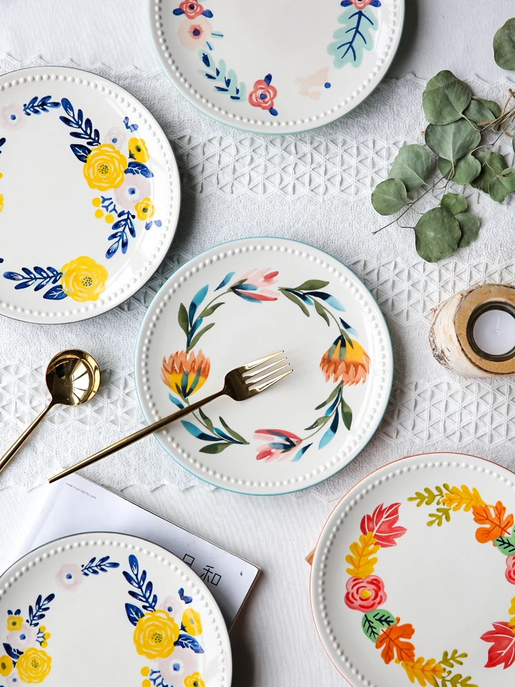 Четыре сезона ручная роспись керамическая посуда тарелка Бытовая креативный