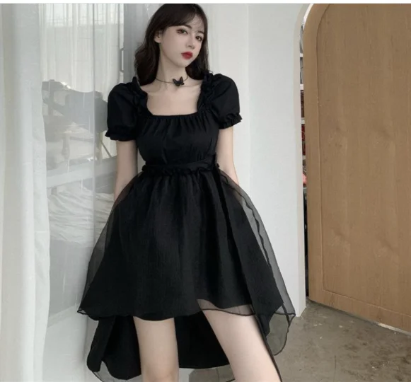 

Harajuku Y2k High Low Dress E Girl Korean Vintage Summer Ropa Fairycore Irregular Black Gothic Dresses Casual Mini Party Vestido