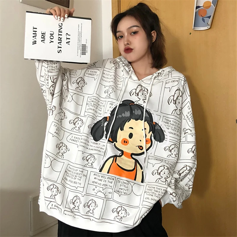 

Waitmore Hooded Sweater for Women 2020 Loose Korean Style Trendy Ins Idle Style BF Thin Fried Street Jacket