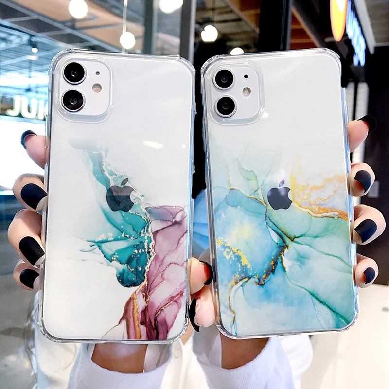 

Gradient Marble Clear Phone Case For iPhone 11 12 13 Pro Max 7 8 Plus SE2020 XR XS Max X Vintage Colorful Transparent Back Cover