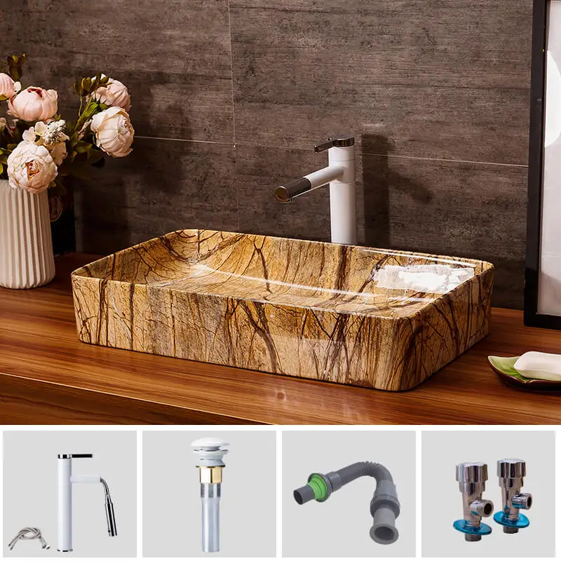 Винтаж арт настольная раковина бытовой Ванная комната керамический умывальник