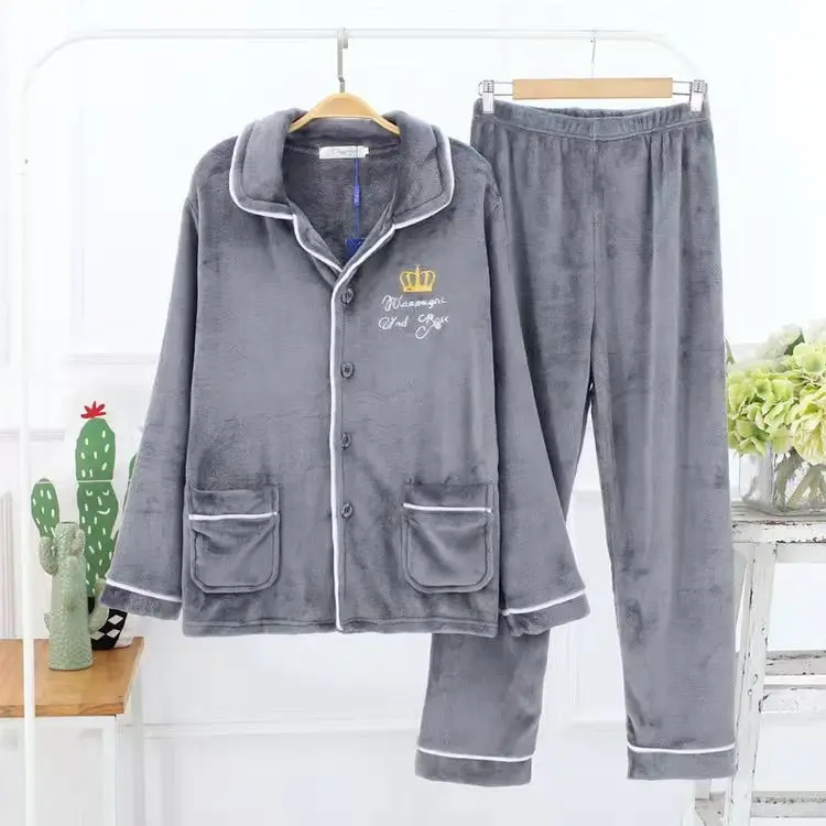 2022 Band Winter Warm Flannel Man Pyjamas Sets Thick Coral Pijamas Man fleece pajama thick flannel Long Pajamas Set for Boy