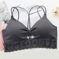 simple fashion soft sexy wire free printing underwear woman breathable comfort workout sling push up bra