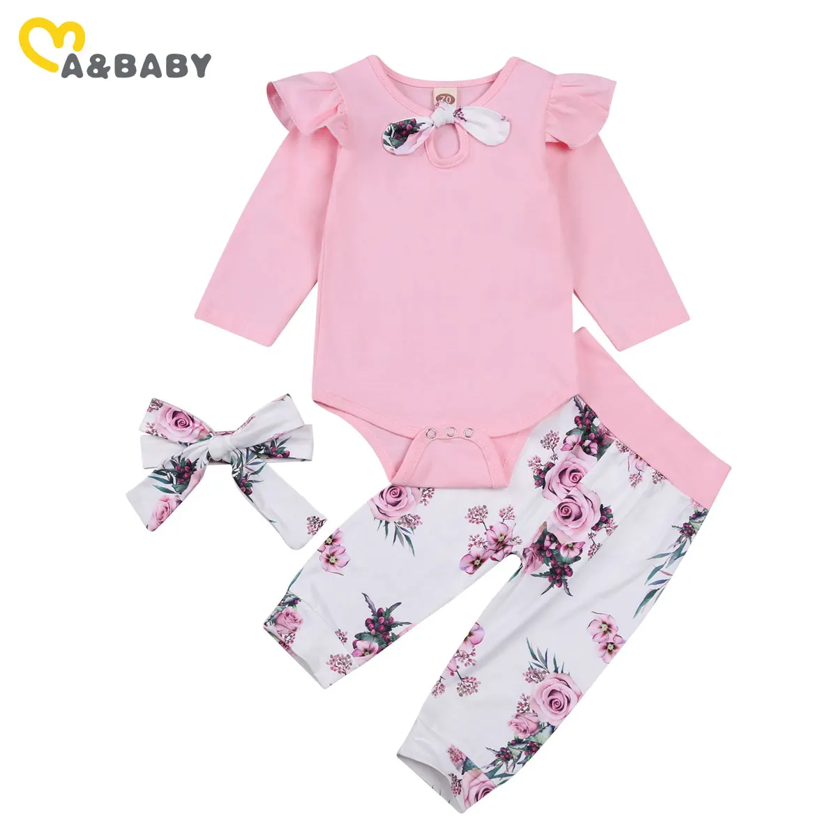 

Ma&Baby 3-24M Spring Autumn Newborn Infant Baby Girls Clothes Set Bow Romper Flower Pants Outfits Costumes