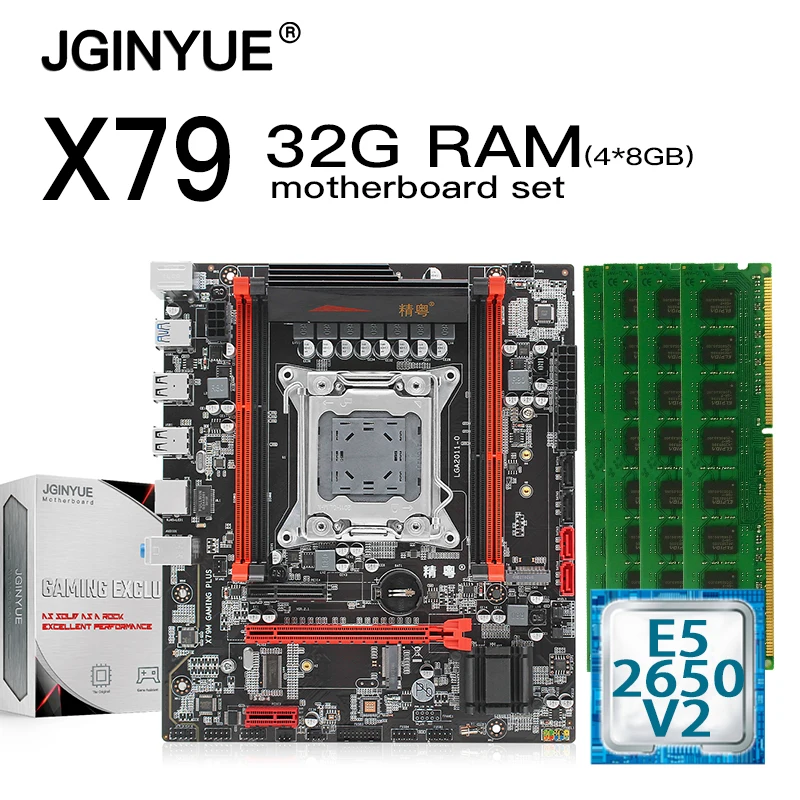 Online JGINYUE X79 Turbo Motherboard LGA 2011 Set Kit Mit Xeon E5 2650 V2 Prozessor Und DDR3 32GB(4*8GB) REG ECC Speicher X79M GAMING PL