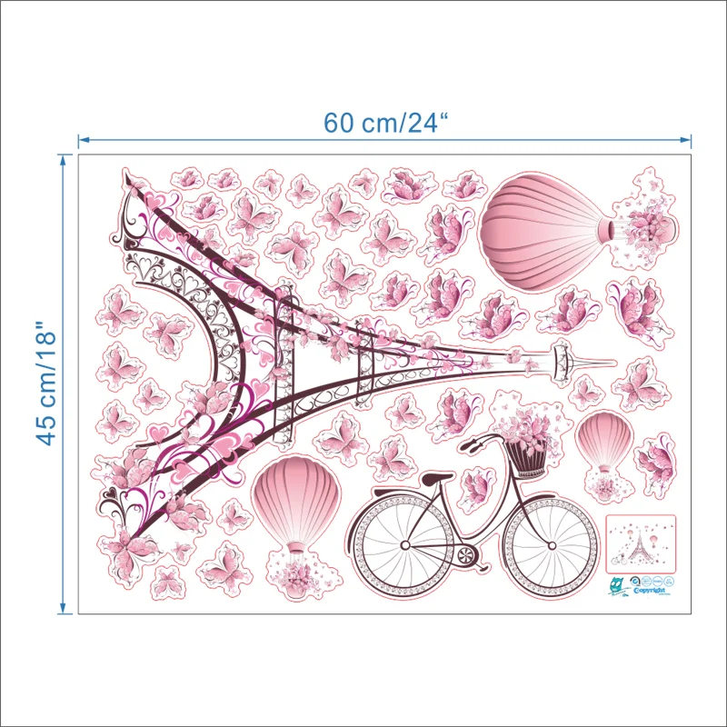 

Eiffiel Tower Butterflies Hot Air Balloon Flower Wall Sticker Girls Room Home Decoration Diy Landscape Mural Art Pvc Decals