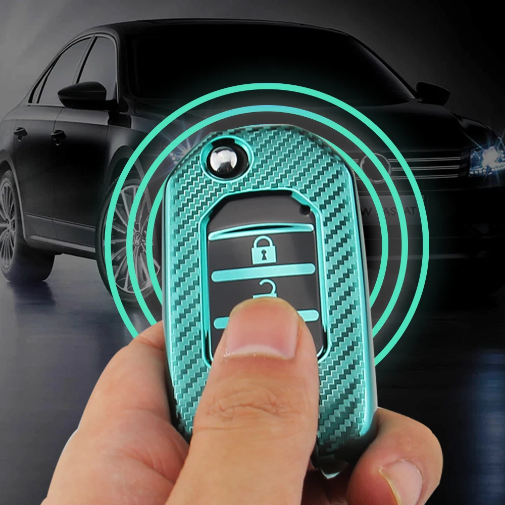 

Carbon Fiber TPU Car Key Cover Case Holder Key Chain Ring for Honda Accord CR-V Odyssey Civic FIT Pilot CRIDER Key Protector