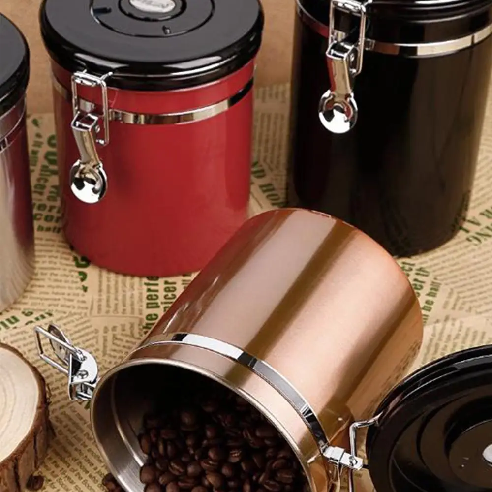 

1.8L Airtight Coffee Container - Stainless Steel CO2 Valve Storage Canister with Scoop - Keeps Your Coffee Fresh Flavorful
