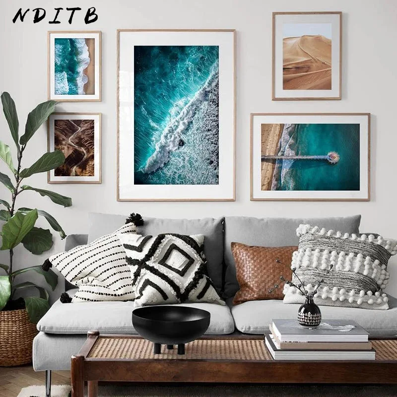 Океан волны пустыня настенный постер морской пляж пейзаж печать на холсте