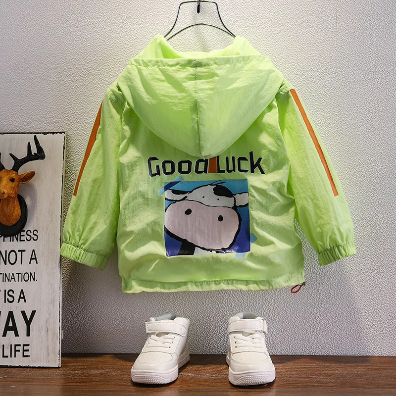 

WLG Boys Sun Protection Jackets Kids Clothes Summer Cartoon Hooded Long Sleeve Green Gray Outerwear Baby Boy Clothes