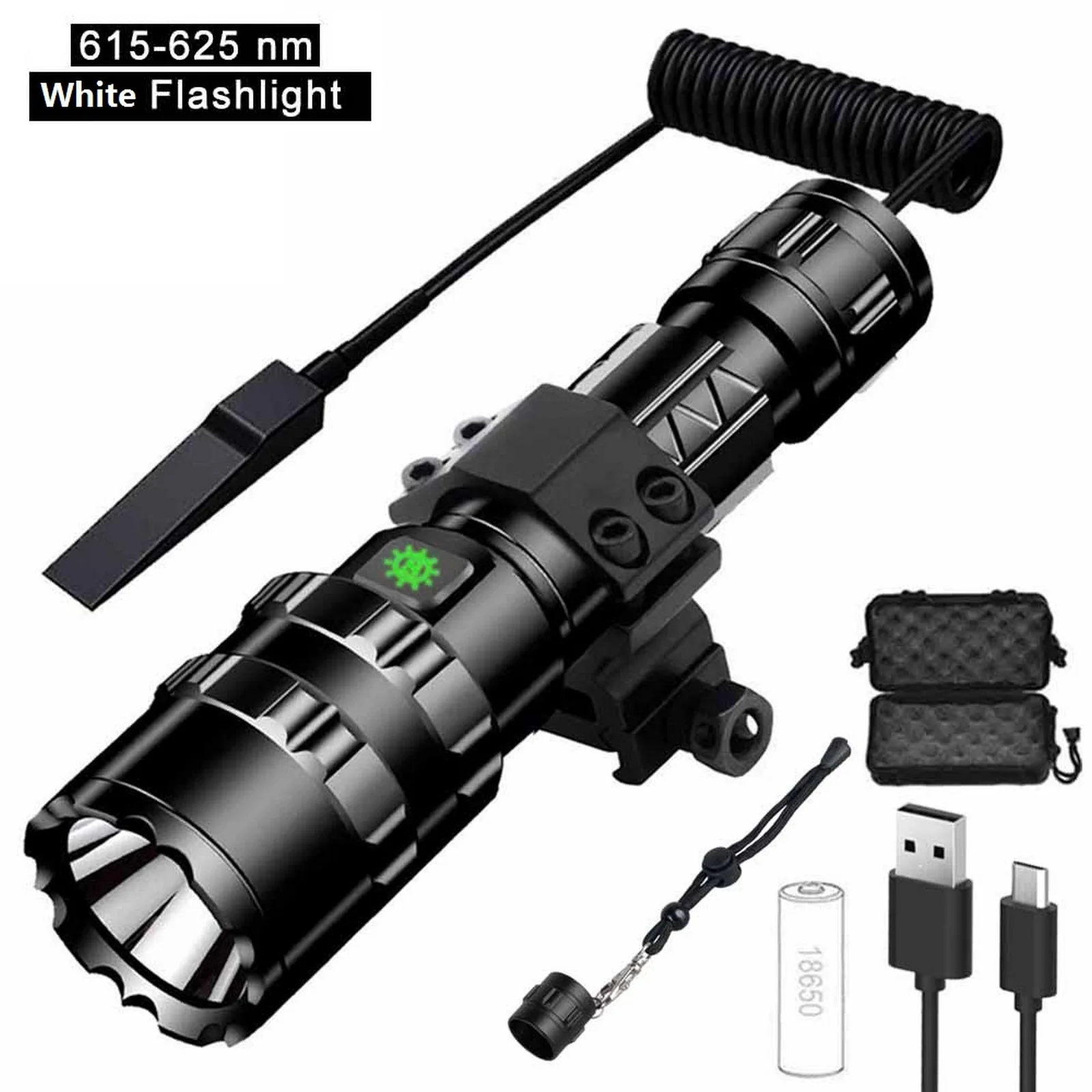 

Usb Rechargeable Tactical Flashlight Outdoor Hunting Weapon 1600 LM Powerful Light with 20mm Offset Picatinny Rail Mount