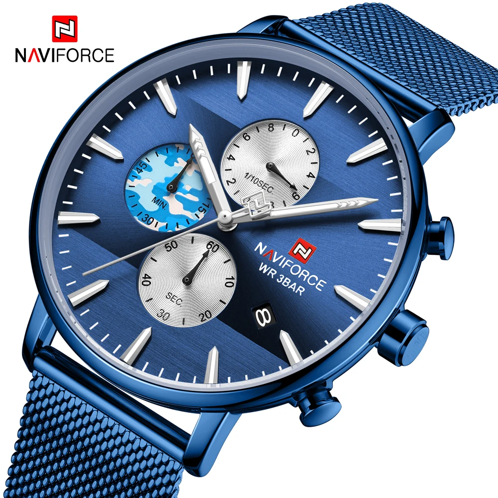 NAVIFORCE Лидирующий бренд Роскошные мужские часы ультра тонкий хронограф дат