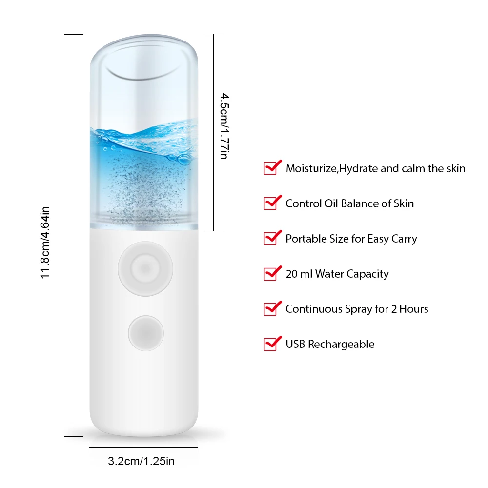 20ml Nano Mist Spray Facial Hydrating Steamer Machine USB Charging Air Moisturizing Travel Office Home Portable Face | Дом и сад