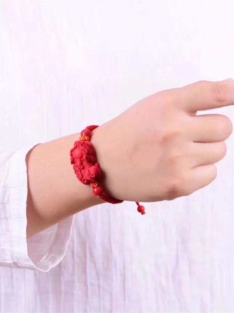 Китайский красный циннабар браслет дружбы с красной нитью регулируемый