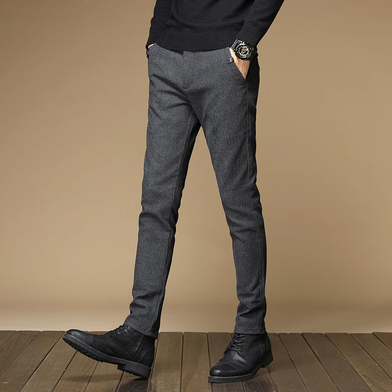 

Loldeal Men Long Pants Fashion Slim Solid Color Straight Business Casual