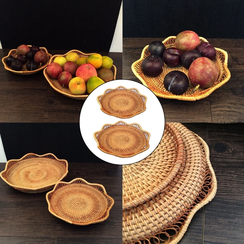 

Hand-woven Sun Flower Shape Basket Rattan Candy Storage Tray Picnic Tray Food T3EA