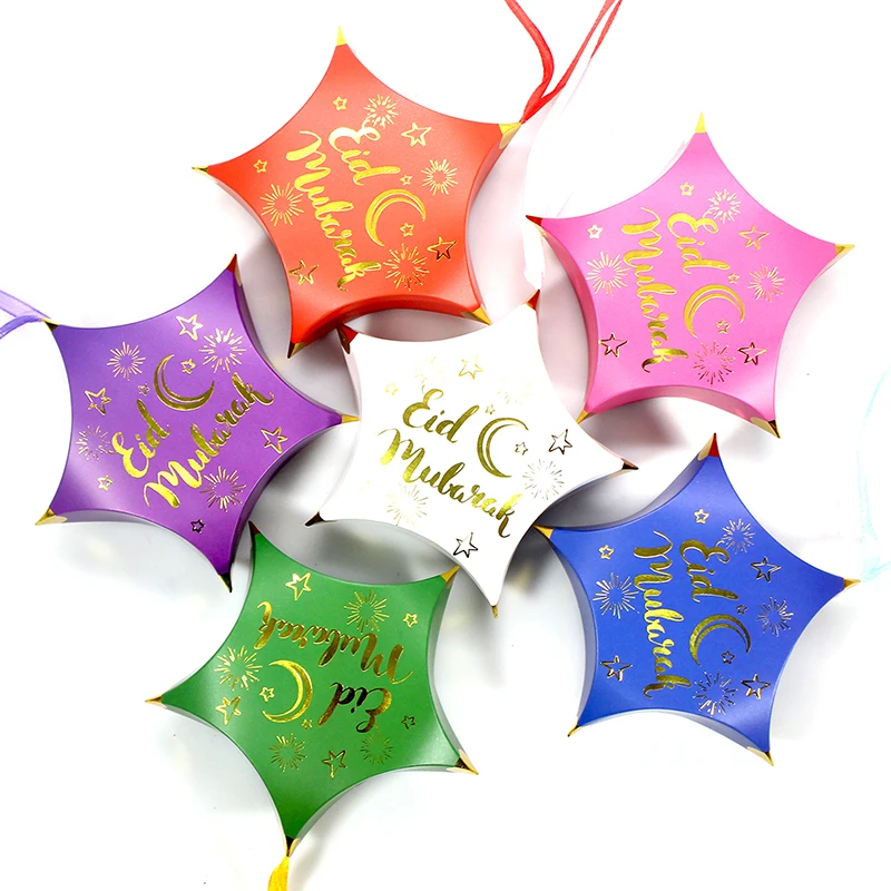 

10pcs EID MUBARAK Candy Box Ramadan Kareem Favors Star-Shape Gift Boxes Islamic Muslim Happy al-Fitr Eid Festival Party Supplies