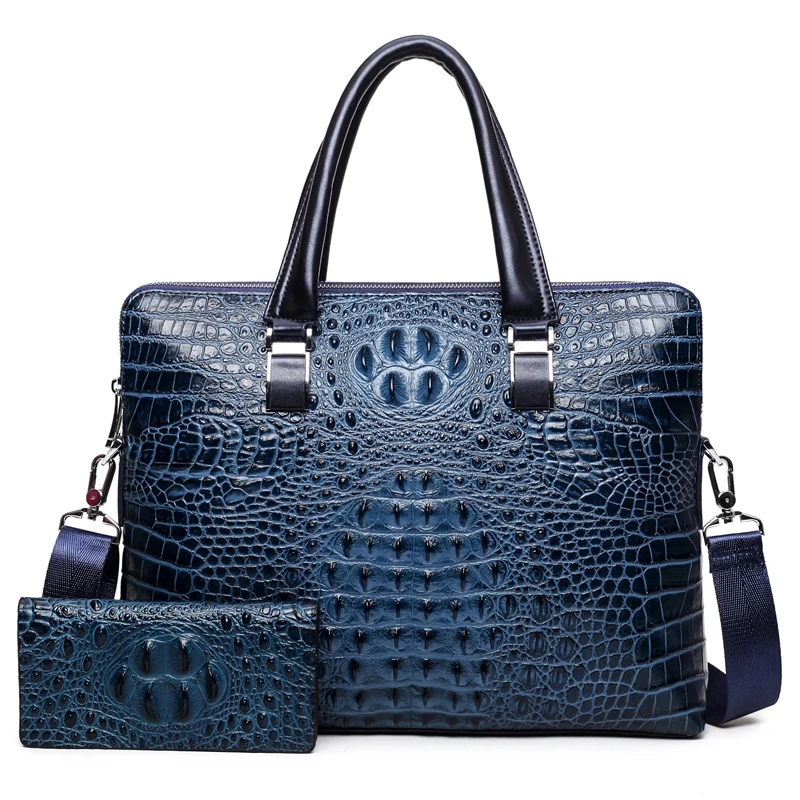 

2021 New Luxury Cow Genuine Leather Business Men's Briefcase Male Shoulder Bag Alligator Messenger Bag Tote Computer Handbag