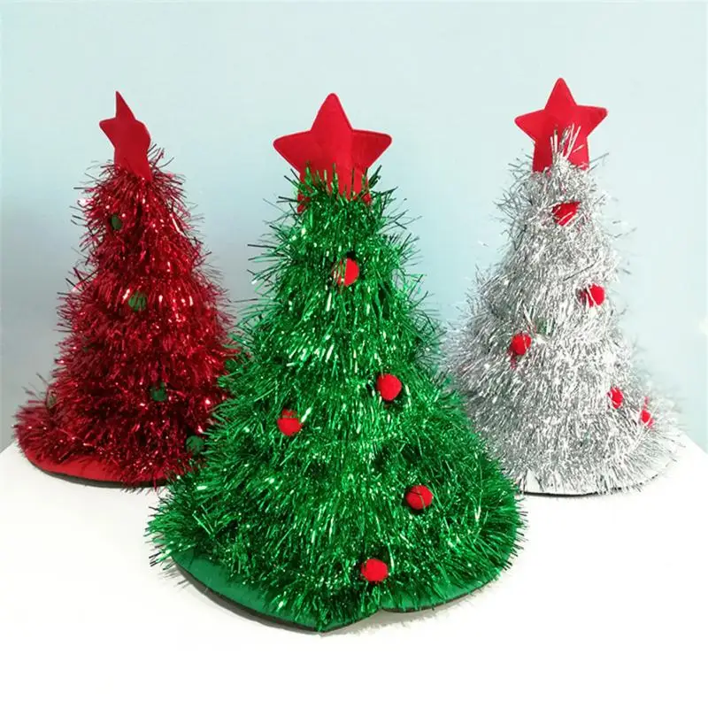 

Rain Silk Christmas Hat Christmas Tree Hat With Light Warm Decoration Hats Cosplay Props Xmas Gift Home New Year Decor Supplies
