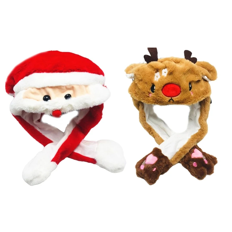 

Шапка с подвижными ушками женская, плюшевая Милая светящаяся шапка Санта Клауса с подвижными ушками