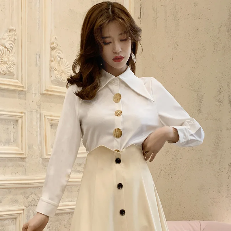 

Милые женские рубашки, женская шифоновая белая блузка на пуговицах, винтажные блузы, Дамская нижняя рубашка, топ, осенняя женская одежда 2020, ...