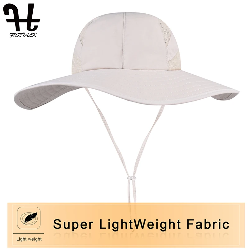 FURTALK летняя Солнцезащитная шляпа Женский хвостик пляжная с широкими полями